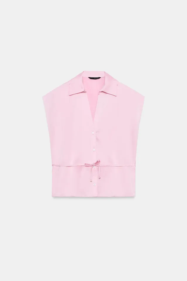 Satin Short Sleeve Shirt with Belt – image 6