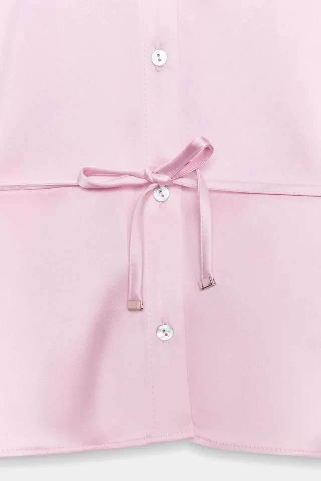 Satin Short Sleeve Shirt with Belt – image 8