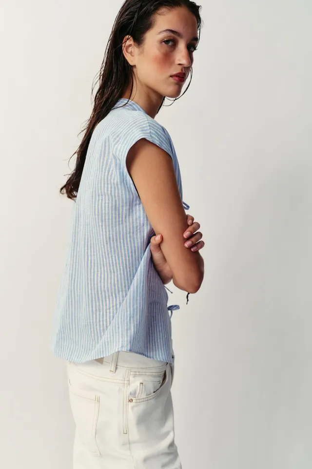Metallic Striped Blouse with Bows – image 4