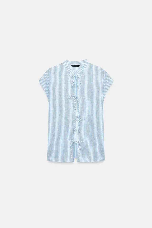Metallic Striped Blouse with Bows – image 6