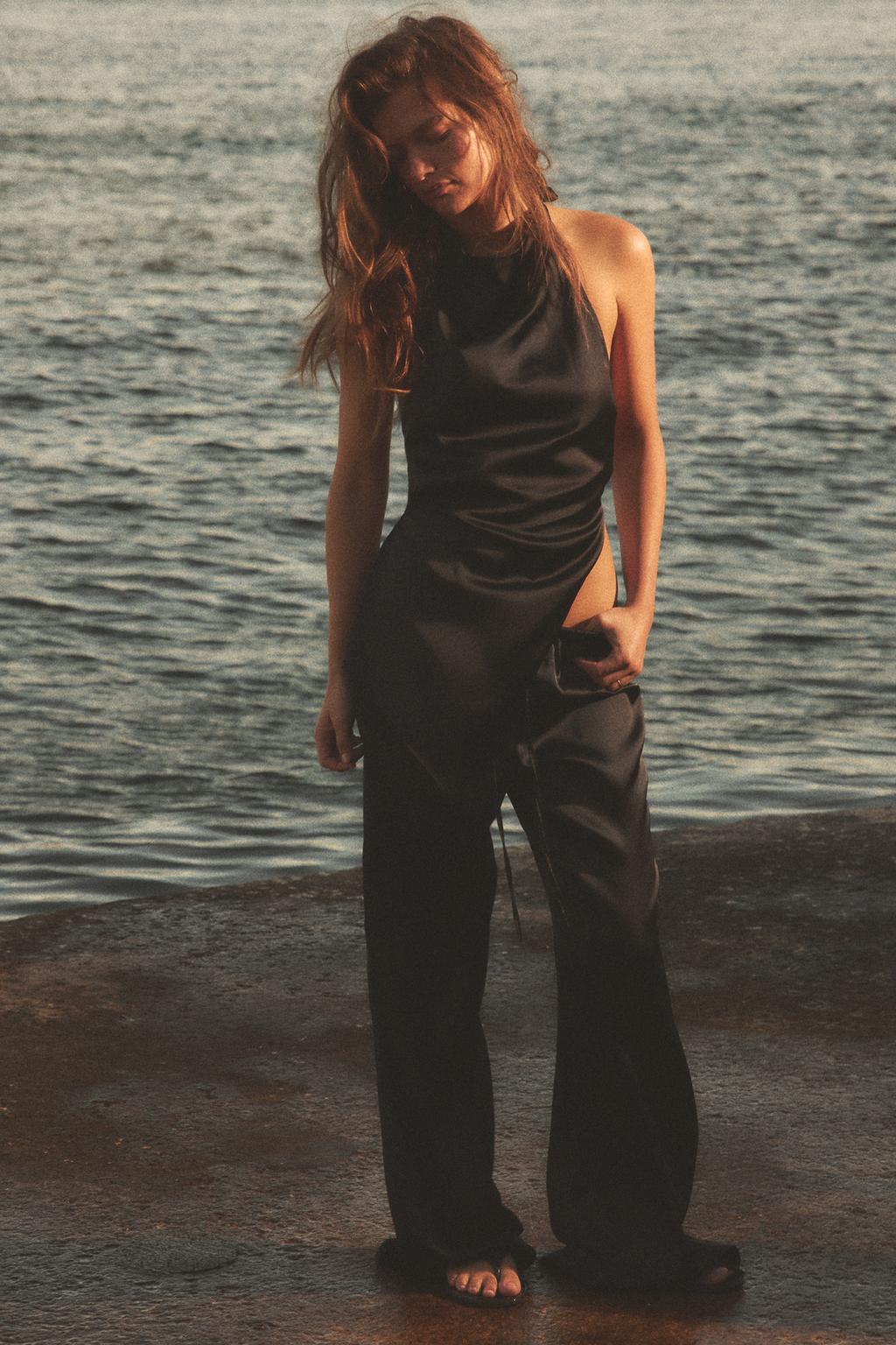Asymmetric Satin Halter Top