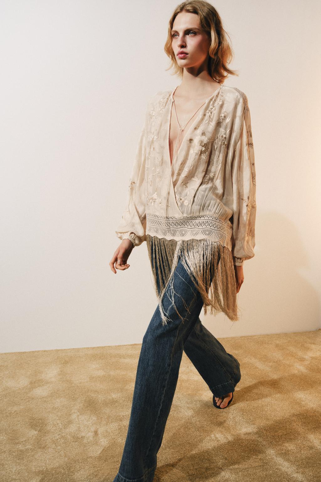 Embroidered Fringed Blouse