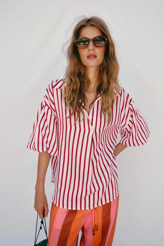 Striped Puff Sleeve Shirt – image 4