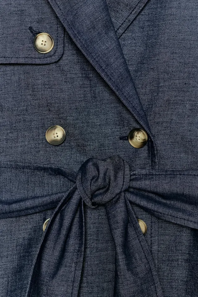 Linen Blend Double-Breasted Waistcoat with Belt and Welt Pockets – image 10