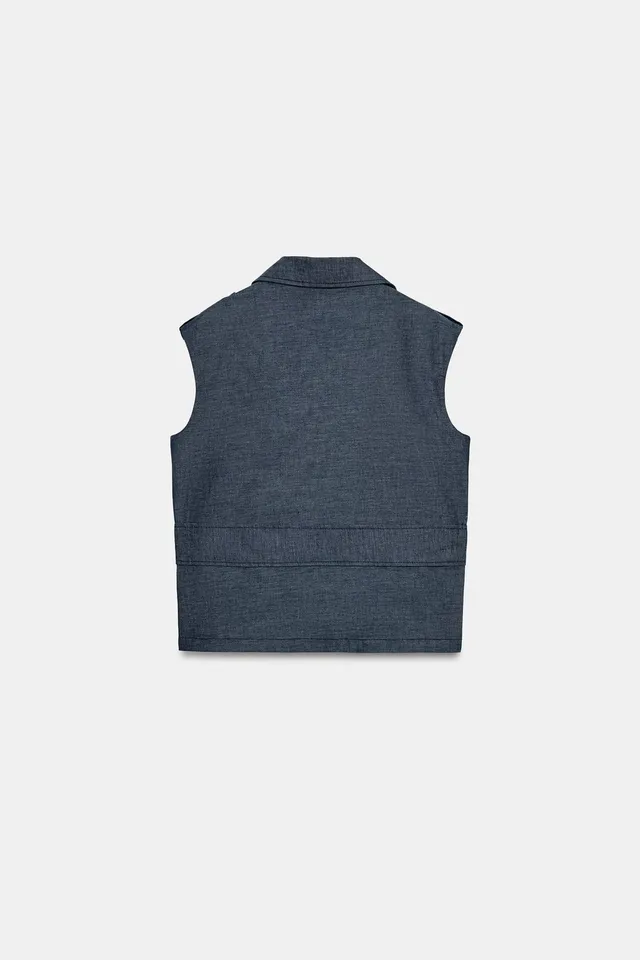 Linen Blend Double-Breasted Waistcoat with Belt and Welt Pockets – image 9