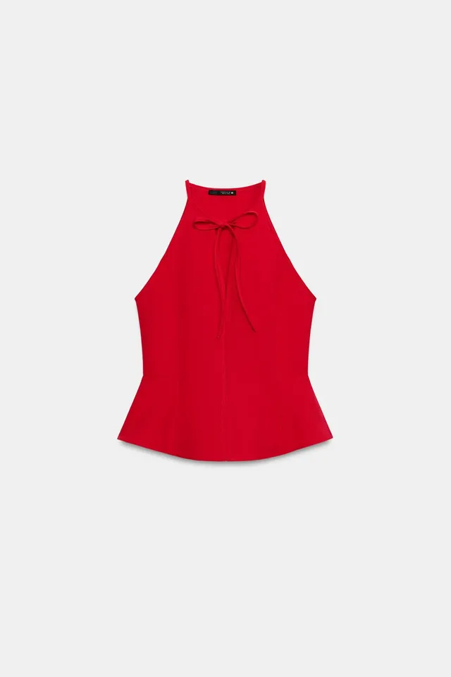 Halter Neck Peplum Top with Bow Detail and Side Zip Closure – image 6