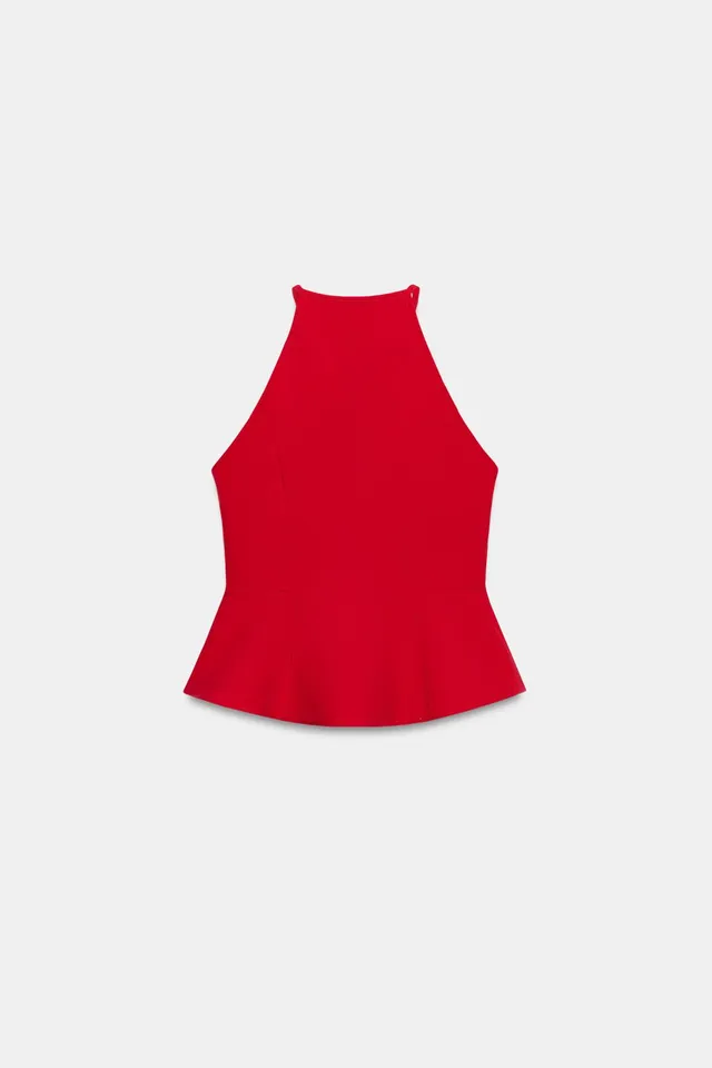 Halter Neck Peplum Top with Bow Detail and Side Zip Closure – image 7