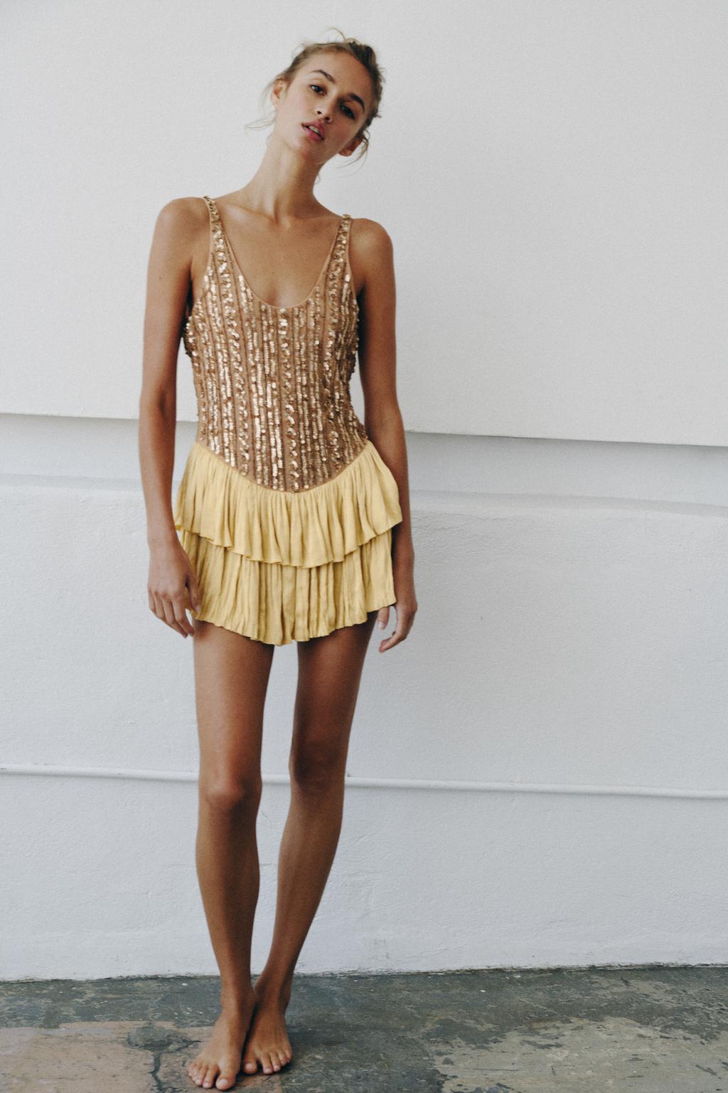 Beaded Ruffle Bodysuit