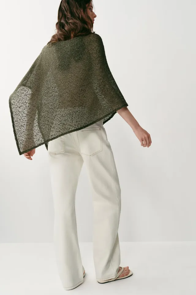 Asymmetric Metallic Thread Cape with Boat Neck and Loose Fit – image 6