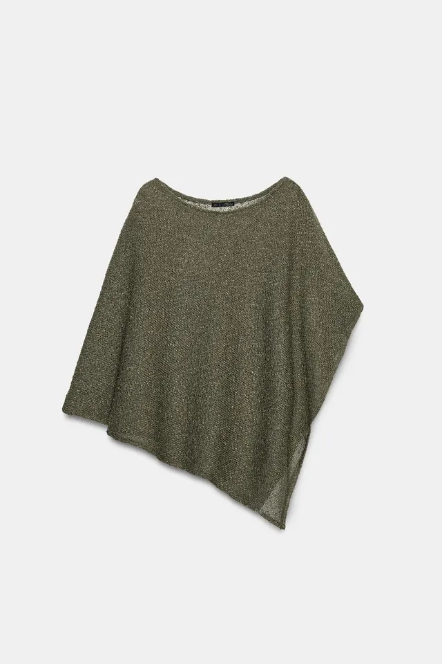 Asymmetric Metallic Thread Cape with Boat Neck and Loose Fit – image 7