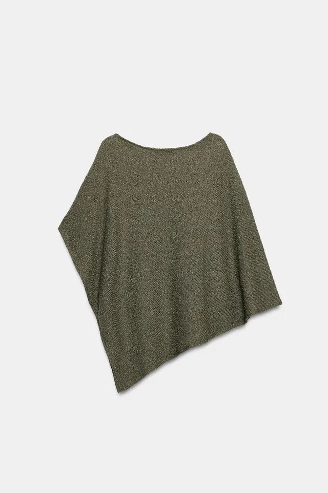 Asymmetric Metallic Thread Cape with Boat Neck and Loose Fit – image 8
