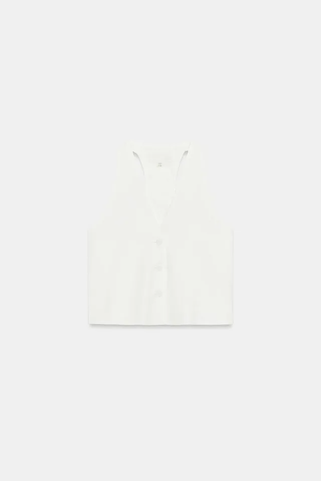 Linen Blend Button-Front V-Neck Waistcoat Top – image 4