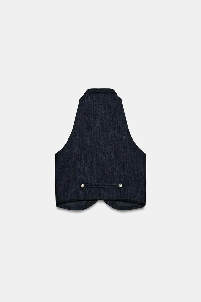 Halter Neck Waistcoat with Contrast Trim and Crossover Button Front – image 8