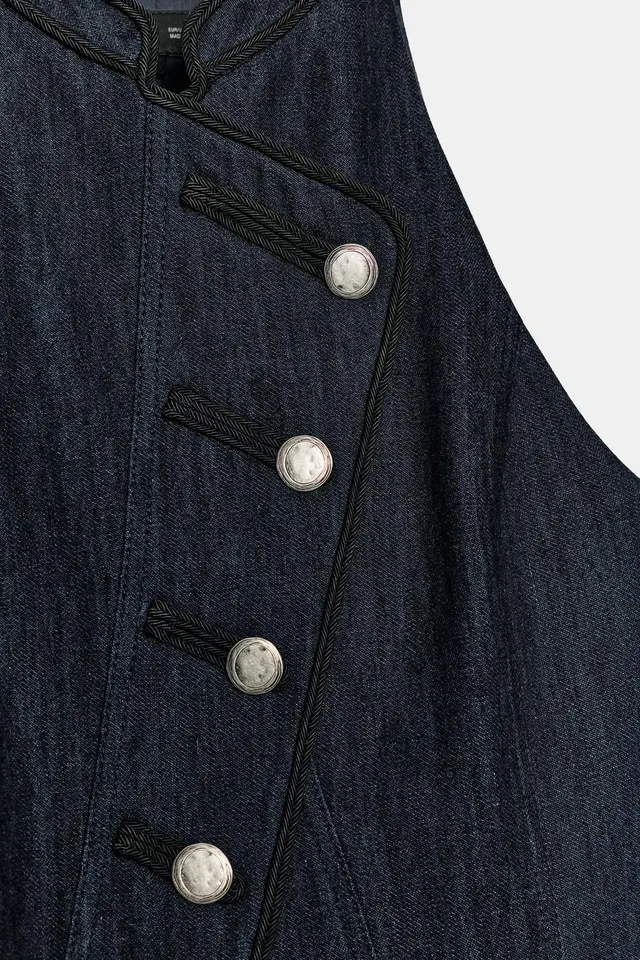 Halter Neck Waistcoat with Contrast Trim and Crossover Button Front – image 9