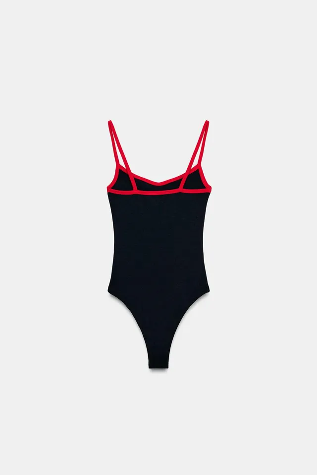 Cotton Blend Bodysuit with Contrast Piping and Snap Button Fastening – image 7