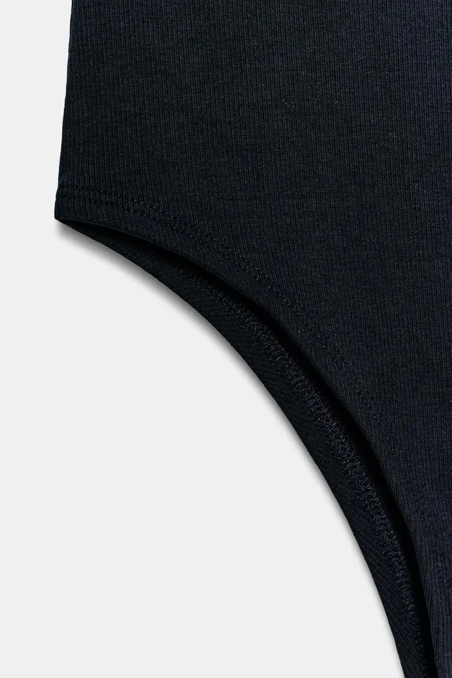 Cotton Blend Bodysuit with Contrast Piping and Snap Button Fastening – image 8