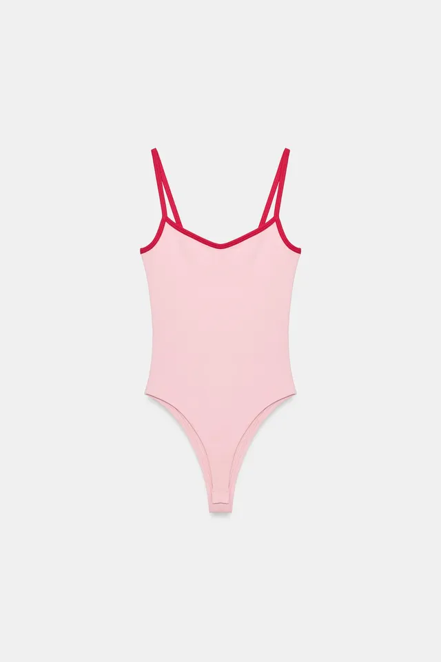 Cotton Blend Bodysuit with Contrast Piping and Snap Button Fastening – image 5