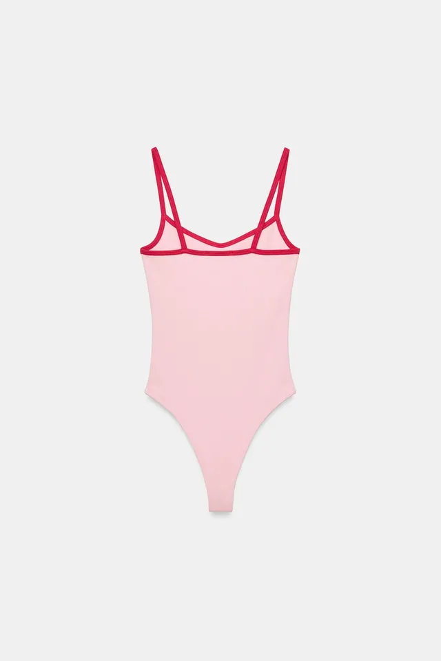 Cotton Blend Bodysuit with Contrast Piping and Snap Button Fastening – image 6