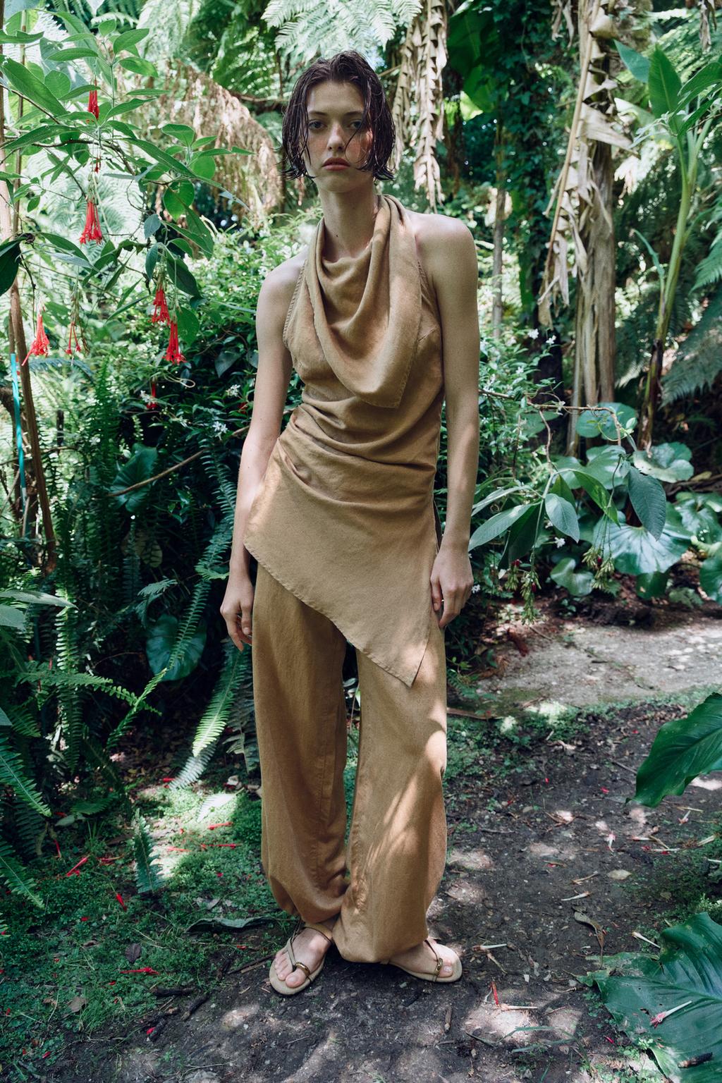 Linen Blend Asymmetric Halter Top