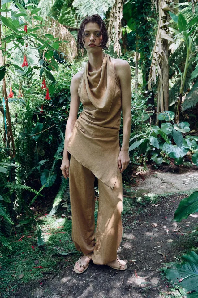 Linen Blend Asymmetric Halter Top