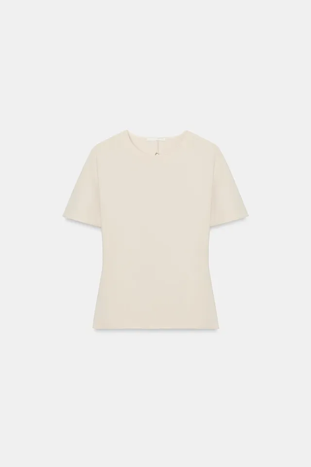 Solid Color Round Neck Short Sleeve T-Shirt with Back Cut-Out Detail – image 6