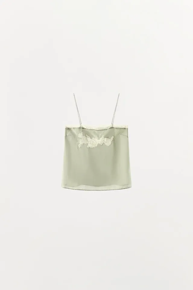 Silk Floral Embroidered Sleeveless Top with Contrast Lace Trim – image 4