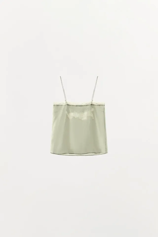 Silk Floral Embroidered Sleeveless Top with Contrast Lace Trim – image 5