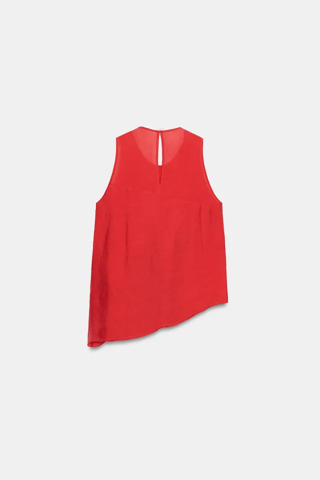 Asymmetric Ruffle Detail Sleeveless Top with Back Button Closure – image 5