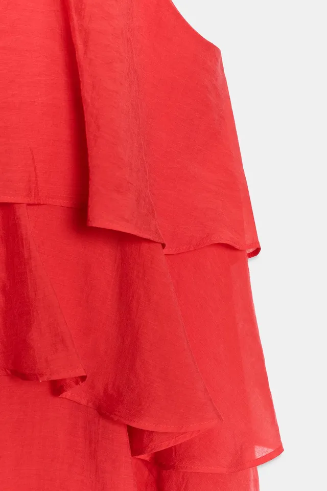 Asymmetric Ruffle Detail Sleeveless Top with Back Button Closure – image 6