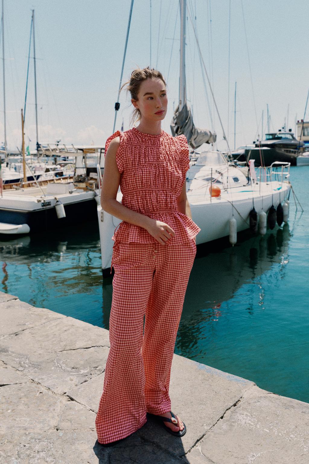 Gingham Gathered Top