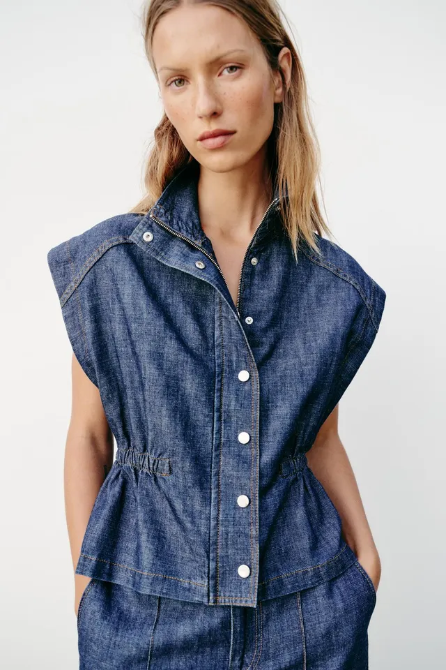 Linen-Blend High-Neck Elastic-Waist Sleeveless Waistcoat – image 2