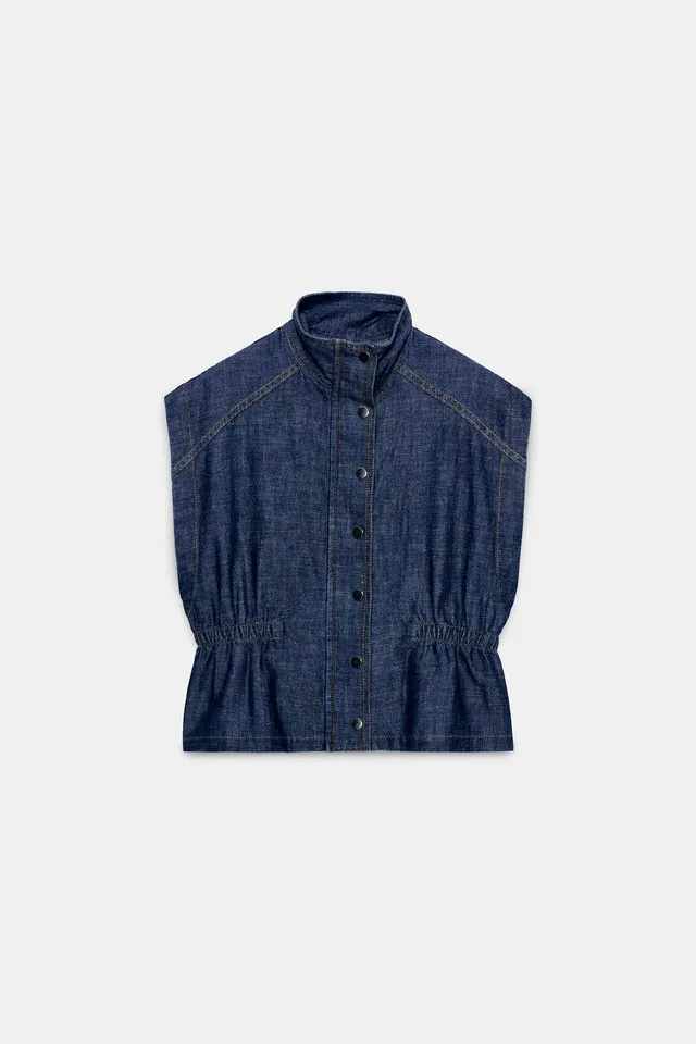 Linen-Blend High-Neck Elastic-Waist Sleeveless Waistcoat – image 6