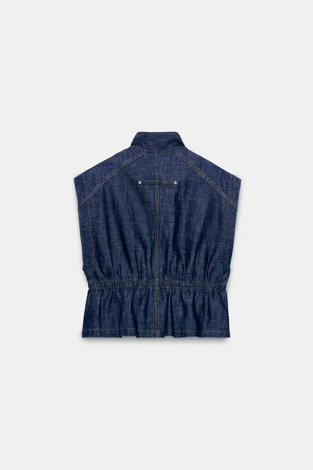 Linen-Blend High-Neck Elastic-Waist Sleeveless Waistcoat – image 7