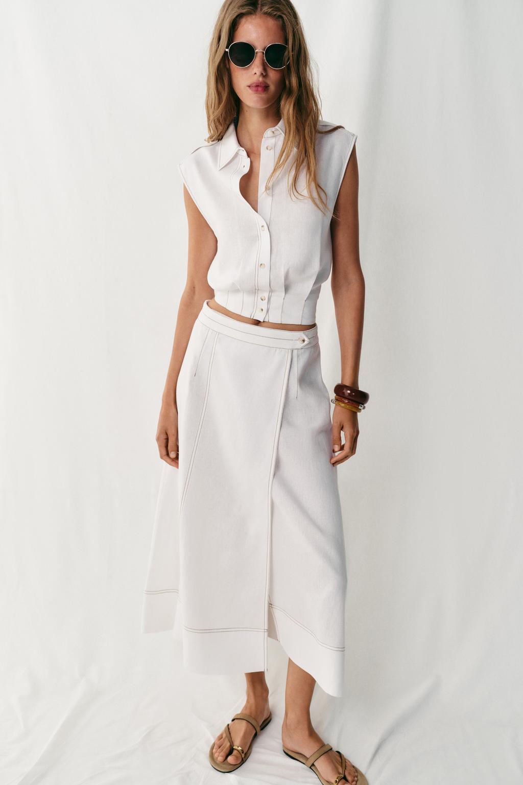 Topstitched Linen Blend Top