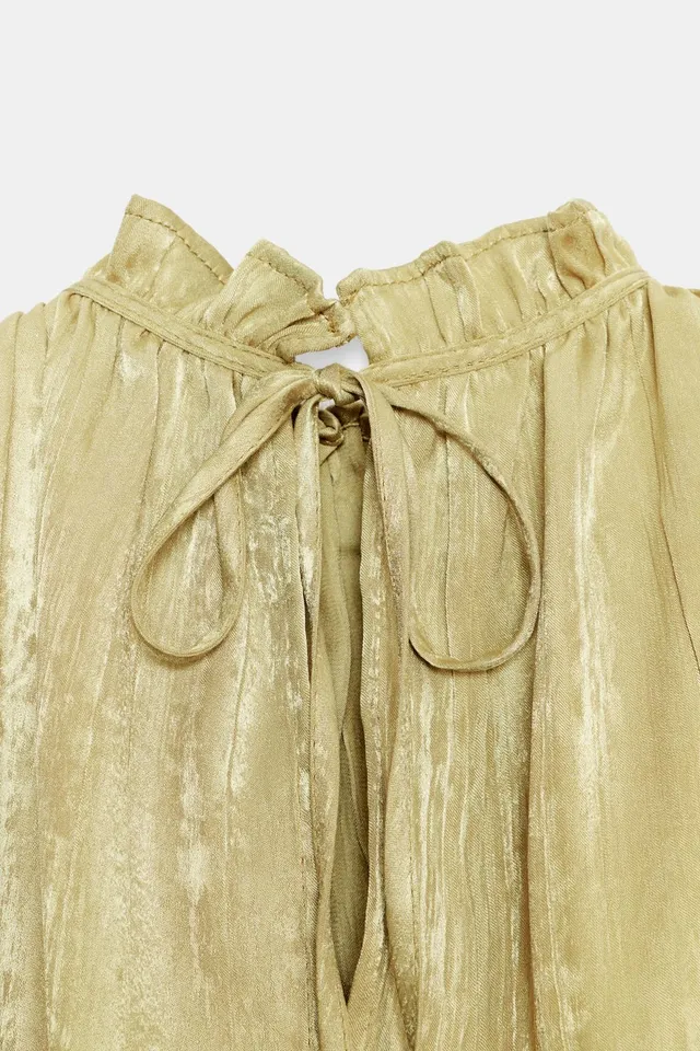 Sleeveless Top with Gathered Beaded Neckline and Back Tie Closure – image 10