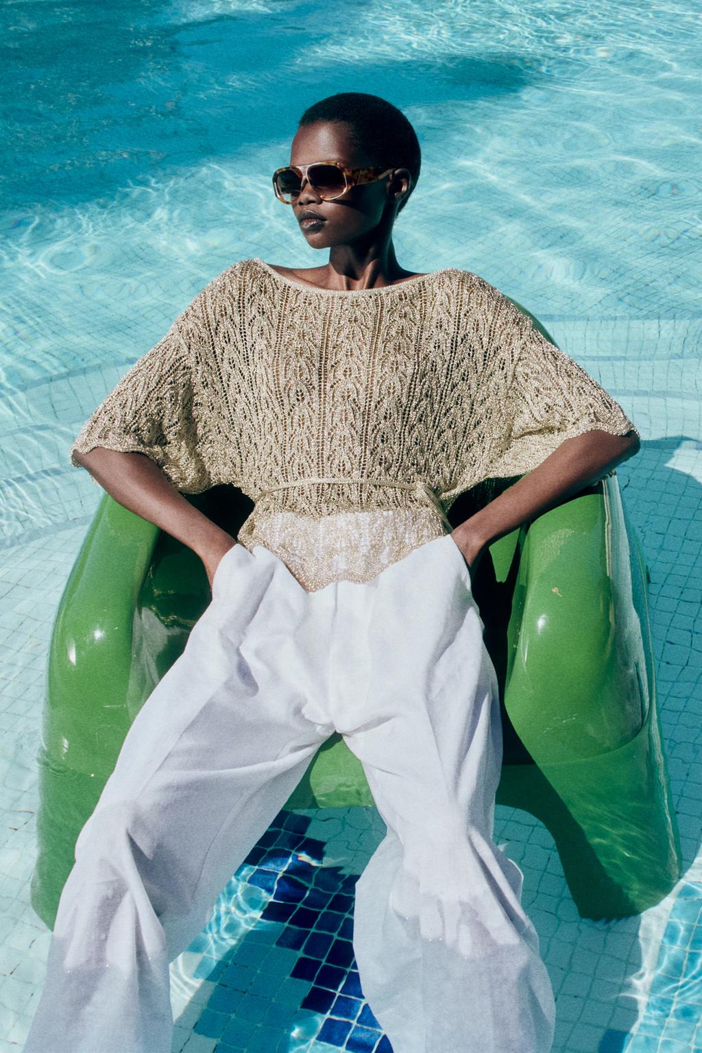 Belted Metallic Knit Top