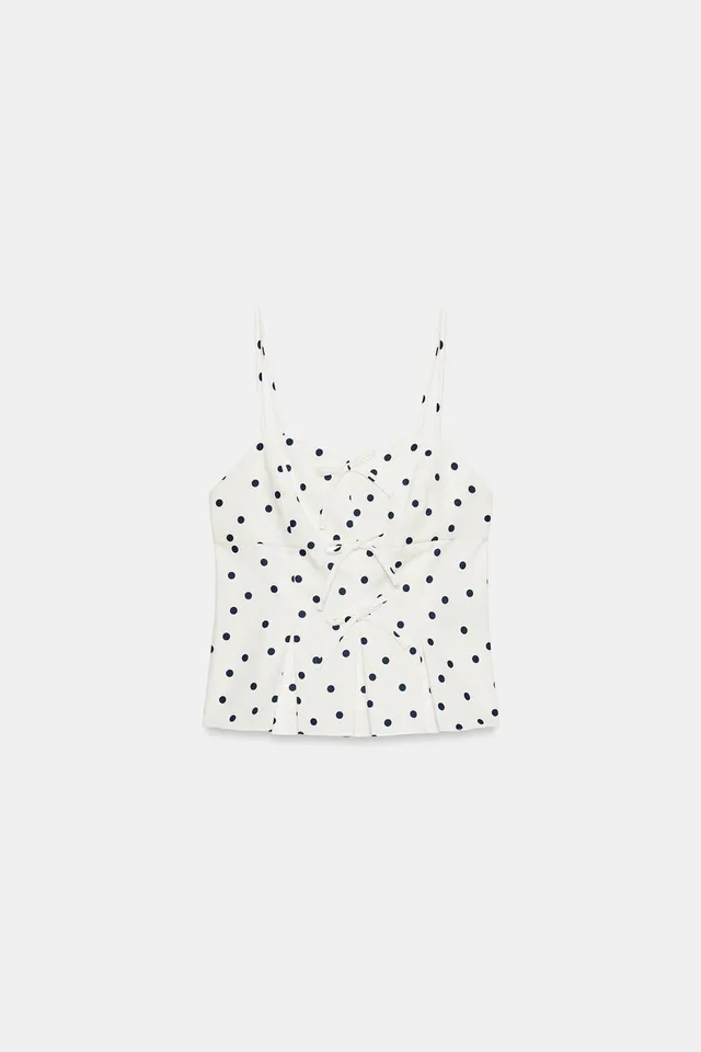 Polka Dot Peplum Top with Sweetheart Neckline and Adjustable Straps – image 7