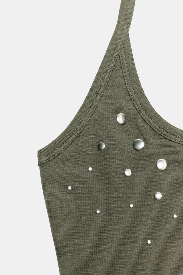 Cotton Blend Halter Top with Stud Detail – image 6