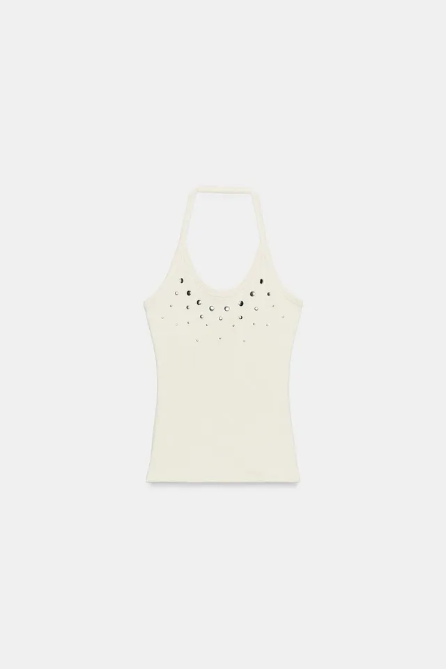 Cotton Blend Halter Top with Stud Detail – image 4