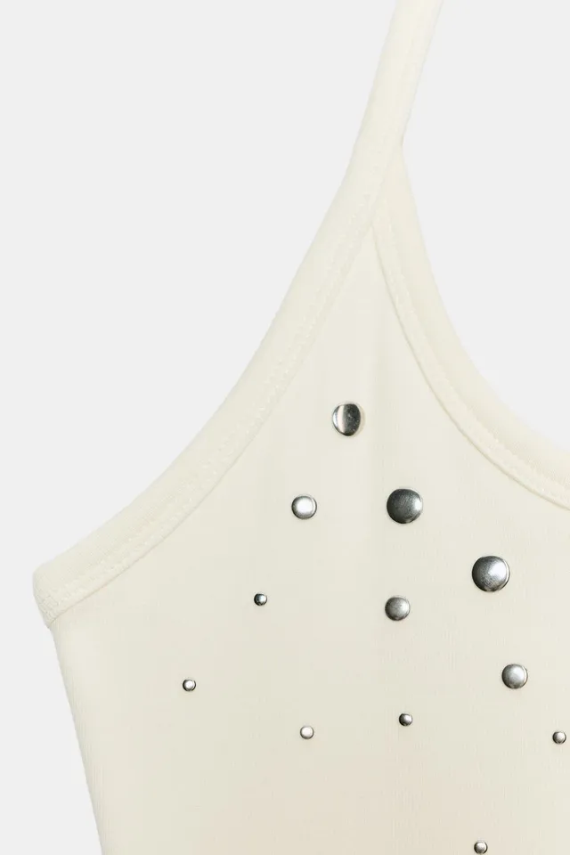 Cotton Blend Halter Top with Stud Detail – image 6