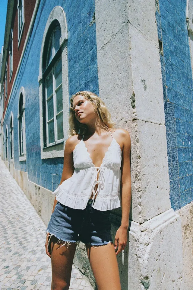 Lightweight Gauze Halter Top with Embroidery and Tie Closure – image 3