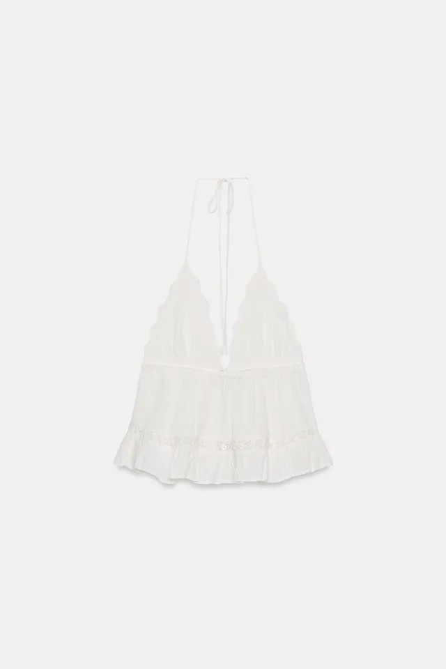 Lightweight Gauze Halter Top with Embroidery and Tie Closure – image 5