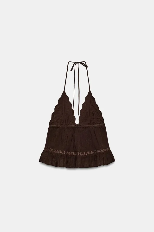 Lightweight Gauze Halter Top with Embroidery and Tie Closure – image 5