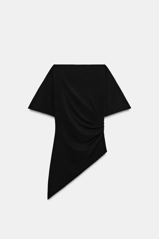 Boat Neck Short Sleeve Draped Crepe Top – image 6