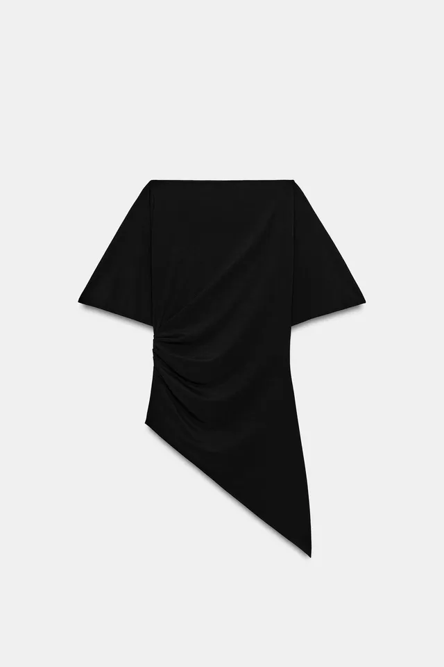 Boat Neck Short Sleeve Draped Crepe Top – image 7