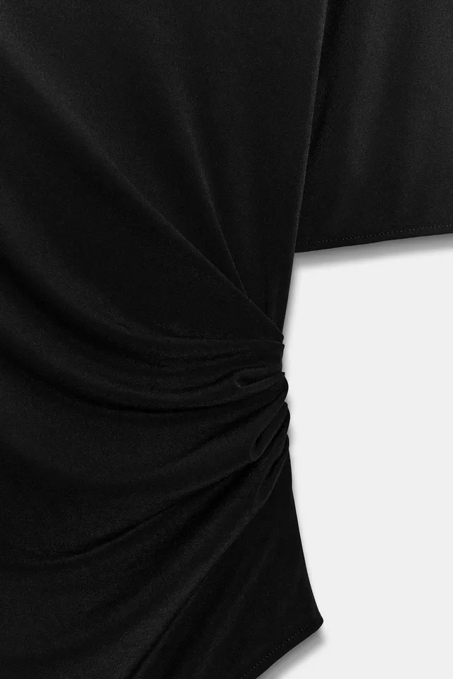 Boat Neck Short Sleeve Draped Crepe Top – image 8