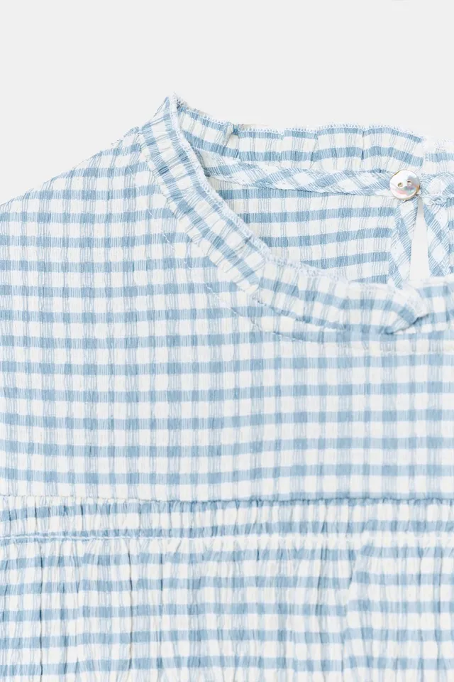 Gingham Smocked Sleeveless Top with Ruffled Trim and Back Vent – image 8