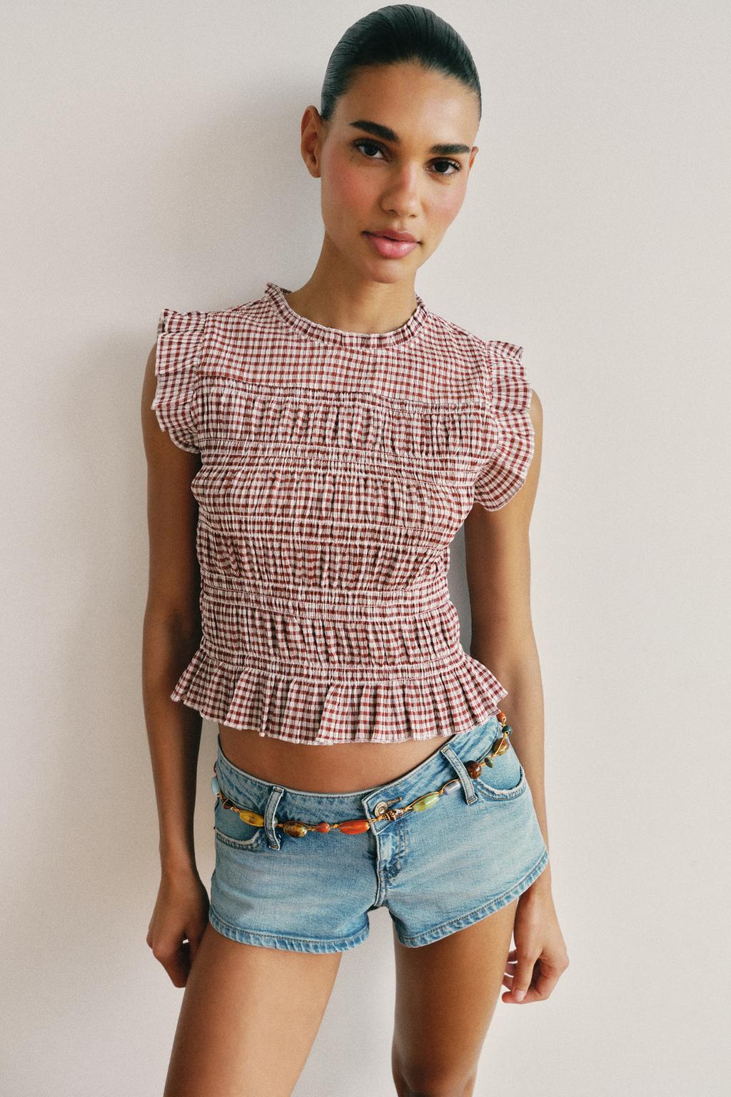 Gingham Smocked Top