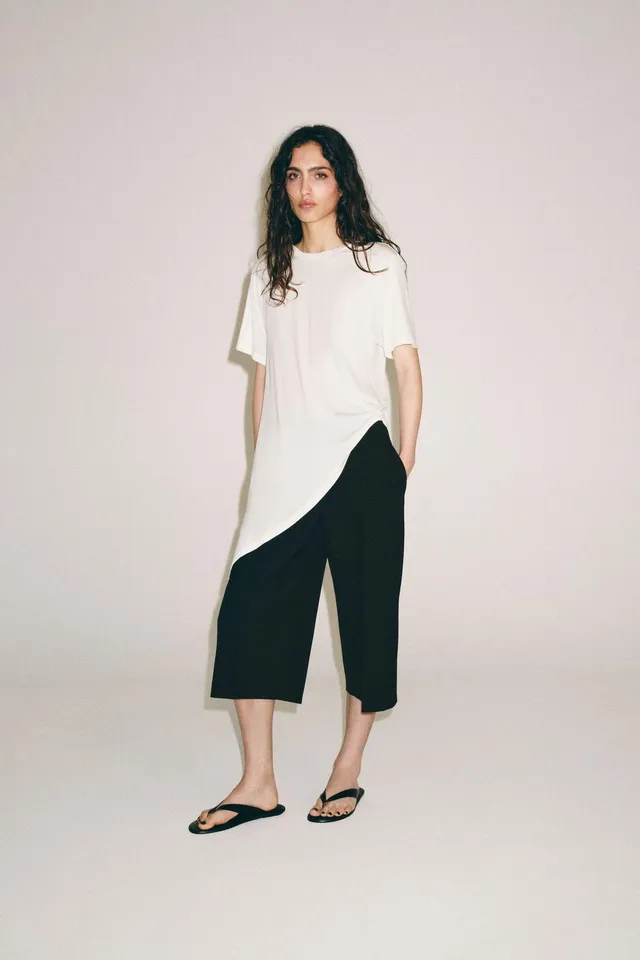 Asymmetric Short Sleeve Lyocell Blend Top – image 4