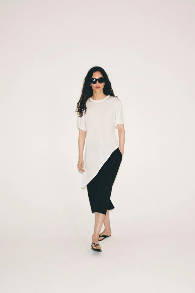 Asymmetric Short Sleeve Lyocell Blend Top – image 5